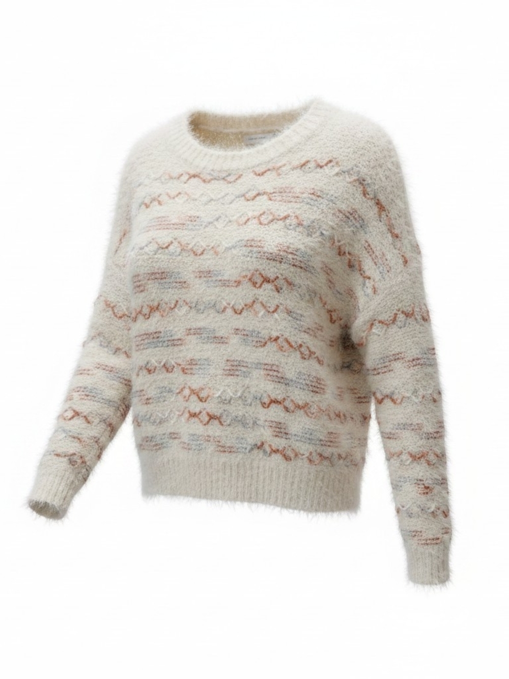 Altar'd State Cream Fuzzy Crewneck Sweater with Multicolor Accents